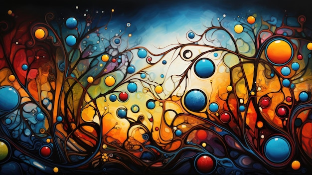 A colorful tree with circles and swirls