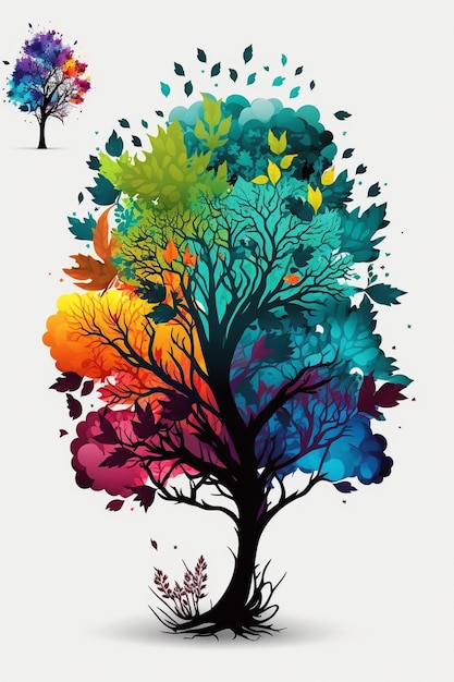 A colorful tree with the colors of the rainbow.