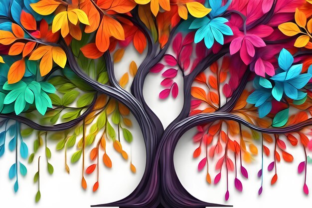 Colorful tree with leaves on hanging branches generative ai