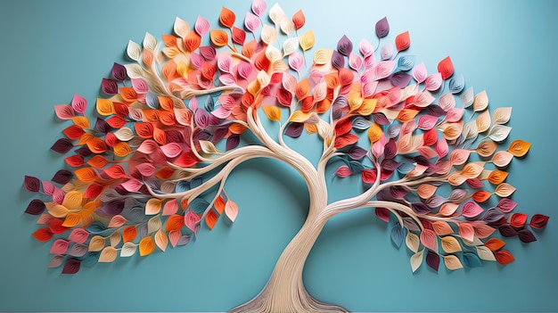 Фото Цветное дерево с листьями на висящих ветвях иллюстрация фона 3d абстракция обои fl
