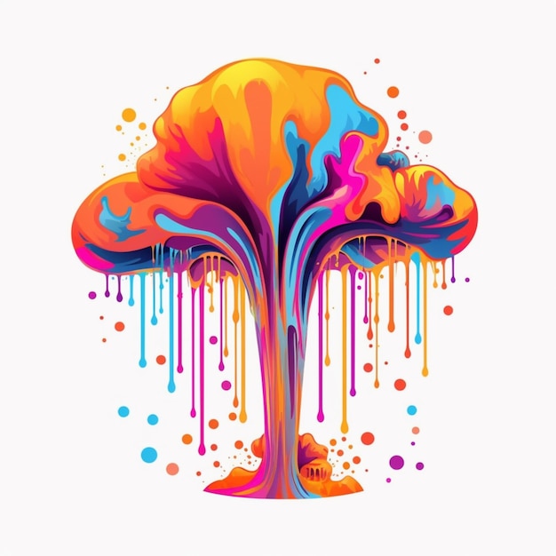 Photo a colorful tree with a lot of paint on it generative ai