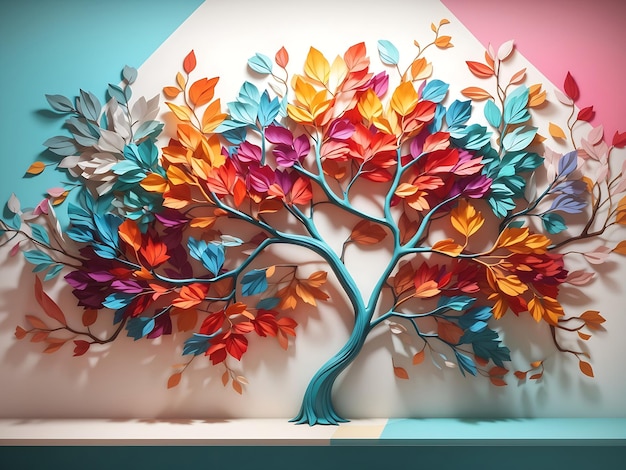 Красочное дерево с яркими листьями, висящими ветвями, иллюстрация фона