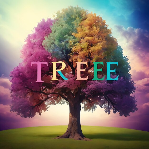 A colorful tree with the word tree on it