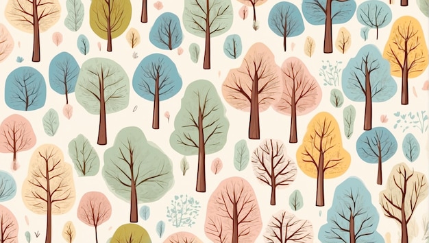 Foto carta da parati di alberi colorati a disegno disegno di sfondo senza cuciture