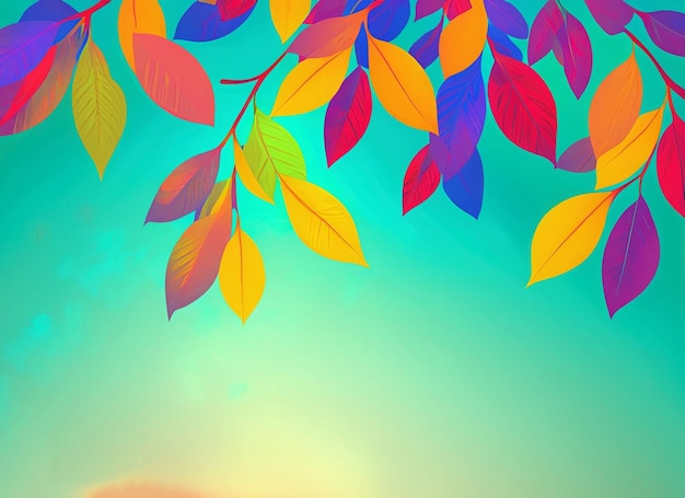 Colorful trees with leaves on hanging branches