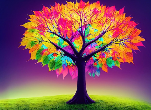 Colorful trees with leaves on hanging branches