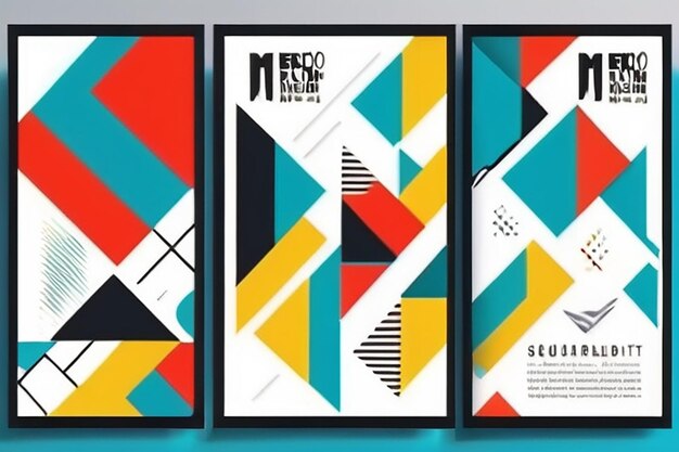 Colorful trend Neo Memphis geometric pattern set juxtaposed