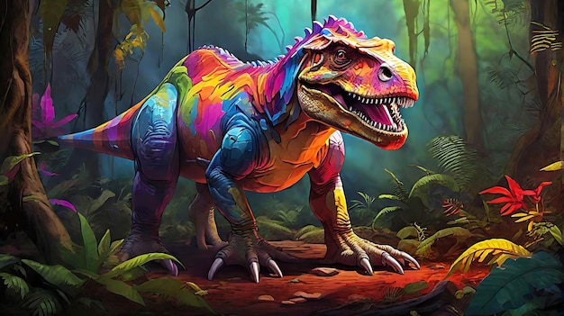 Colorful Trex Illustration In Primeval Forest