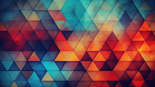 A colorful triangle pattern with a blue background