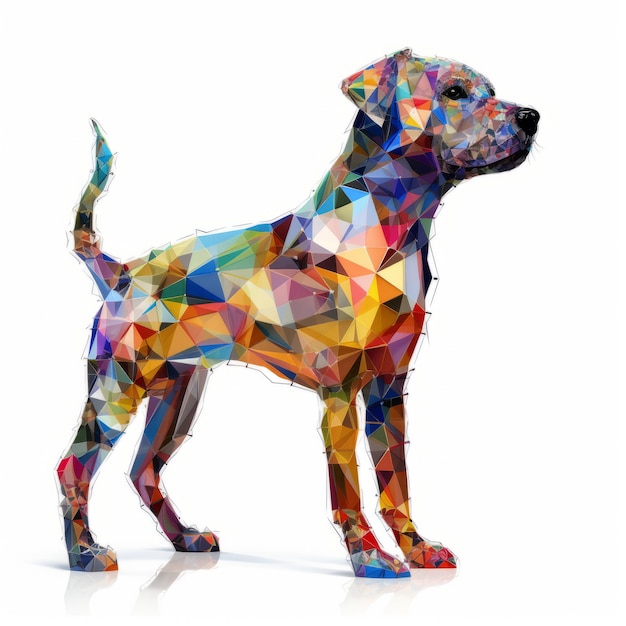 Foto disegno triangolare colorato per cani tecnica fotorealista con equilibrio geometrico
