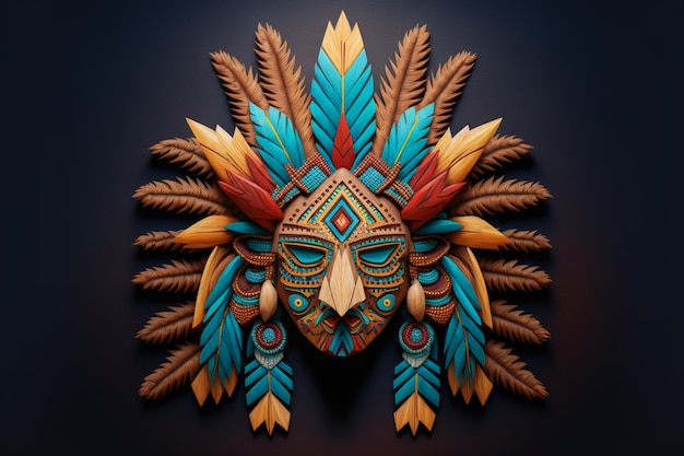 A colorful tribal mask made by person.