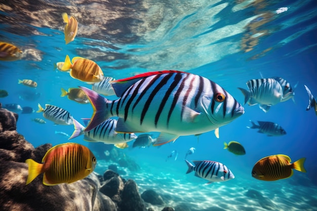 Colorful trigger fish swimming in the water