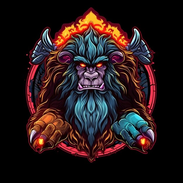 Colorful Troll Warrior Mascot Isolated on Black Background