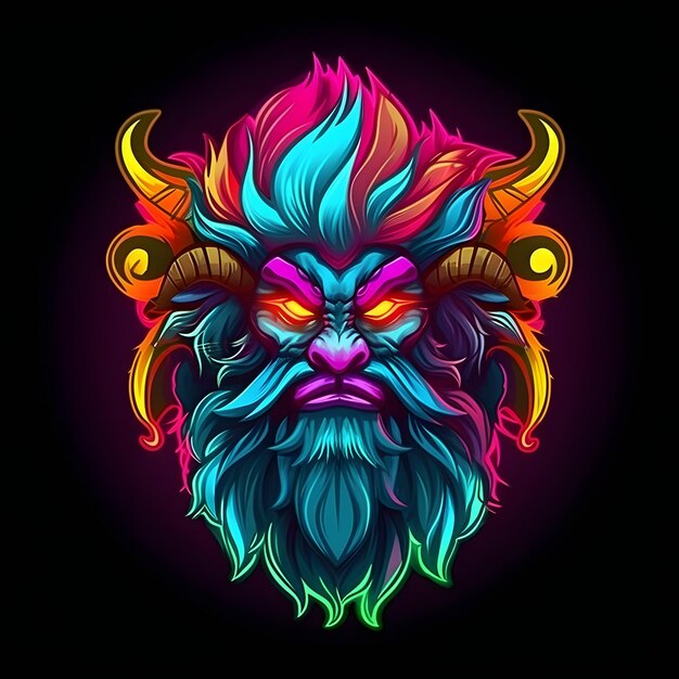 Colorful Troll Warrior Mascot Isolated on Black Background