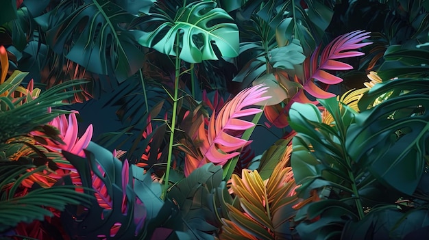 Красочный тропический фон цифровая художественная иллюстрация Generative AI