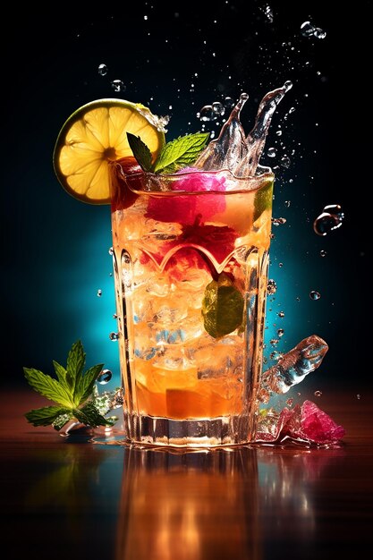 Foto un colorato cocktail tropicale con una miscela di succhi e rum