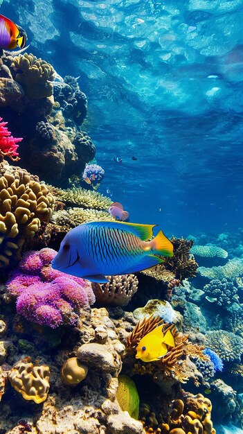 Photo colorful tropical fish and corals marine sanctuary