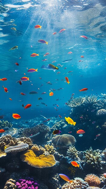 Photo colorful tropical fish and corals marine sanctuary