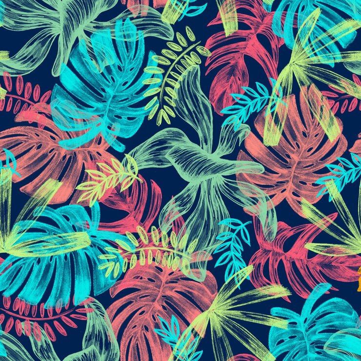 Photo colorful tropical flowers and leaves are shown in this illustration