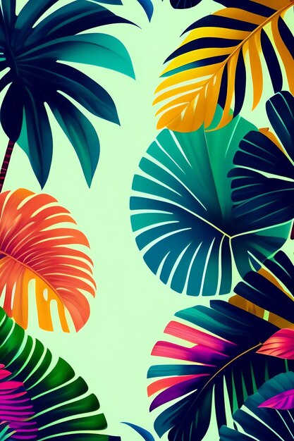 Photo colorful tropical island plants and palms background bright rainforest leaves intricate wallpaper