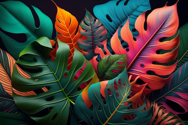 Colorful tropical leaves background Ai generative