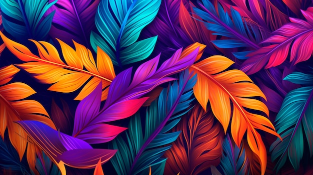 Colorful tropical leaves background Generative AI illustrator