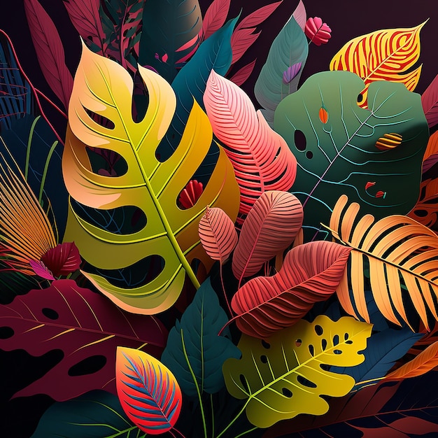 Colorful tropical leaves background