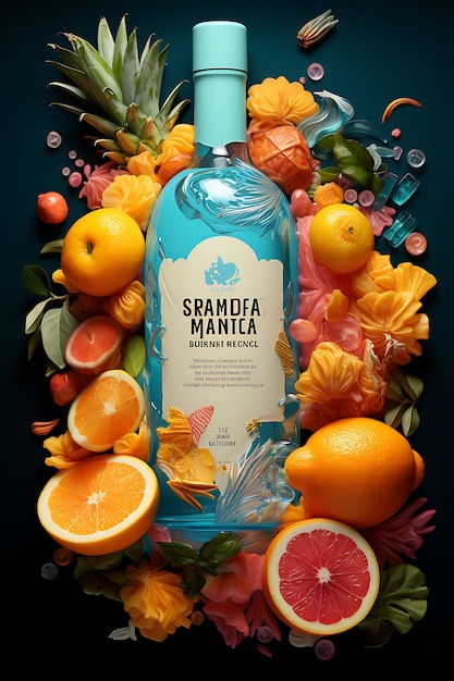 Colorful Tropical Mango Pineapple Fusion Brandy With a Vibrant and Fr creative concept ideas design