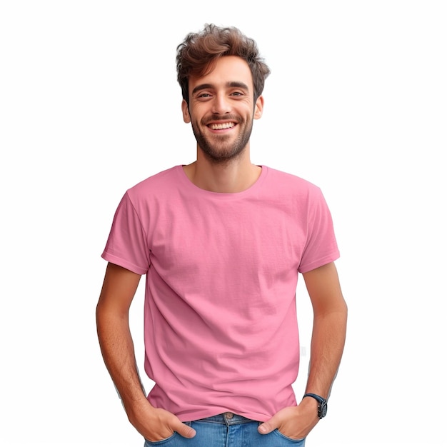 Colorful Tshirt Template Man With Yellow Green Red Purple Pink Tshirt Design with White Background