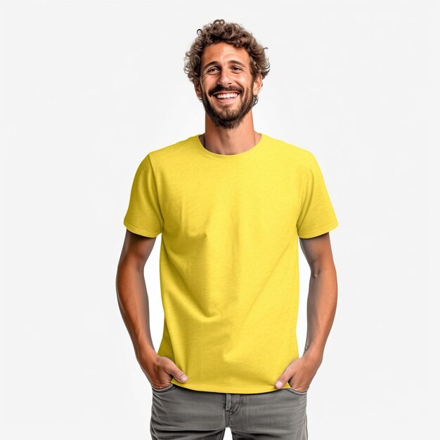 Colorful Tshirt Template Man With Yellow Green Red Tshirt Design with White Background