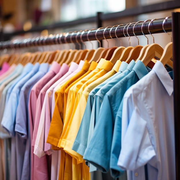 colorful tshirts are on display in the shop