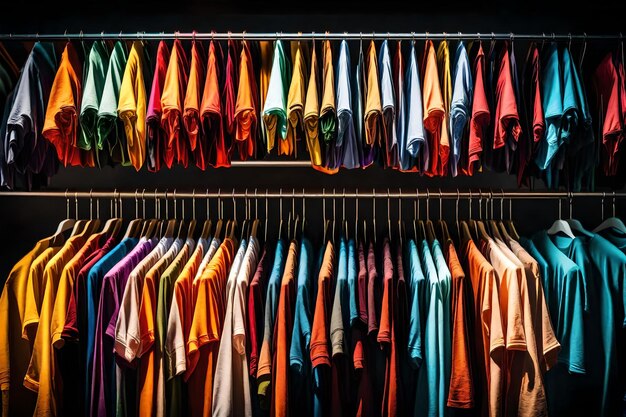 Colorful tshirts hanging on a rack