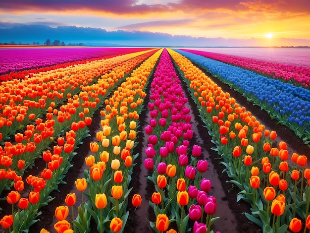 Красочное поле тюльпанов, созданное искусственным интеллектом