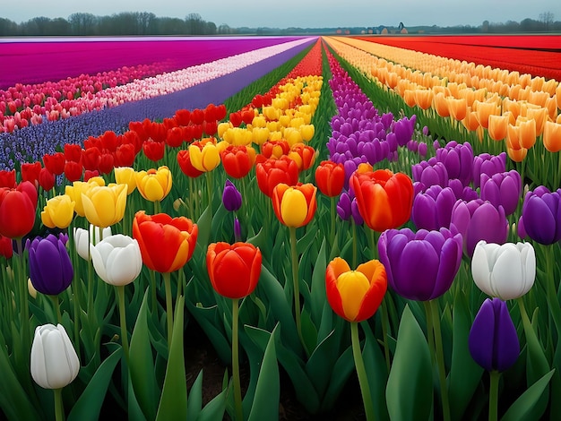 Красочное поле тюльпанов, созданное искусственным интеллектом