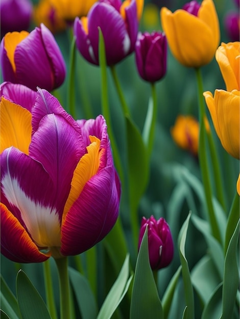 Colorful tulip flower in the garden