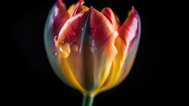 A colorful tulip with water drops on it