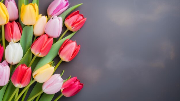 봄 정원 에서 꽃 을 피우는 다채로운 립 들 이 문자 와 홍보 를 위해  배너 에 고립 되어 있다