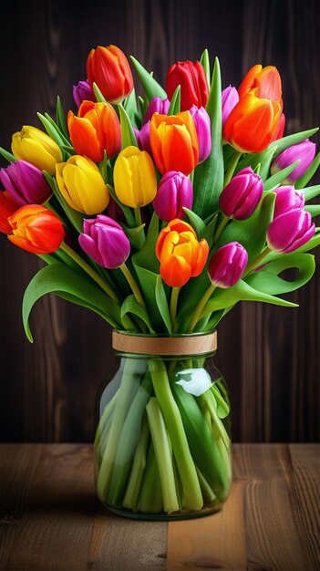 Colorful tulips in a jar generated by AI