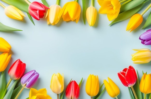 Colorful tulips on a light background leaving room for copying A greeting card template