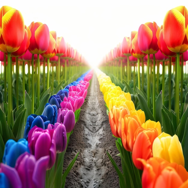 Photo colorful tulips in middle of field