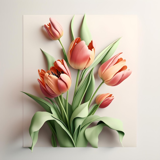 Colorful tulips on pale background Generative AI