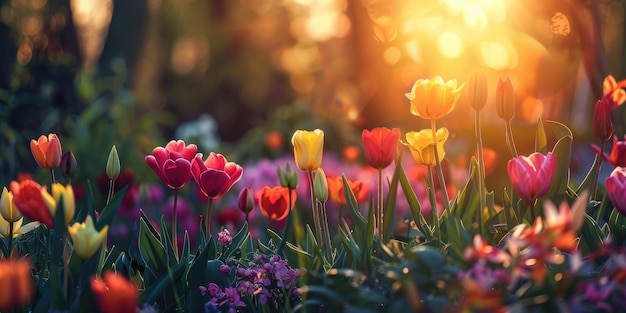 Красочные тюльпаны в парке
