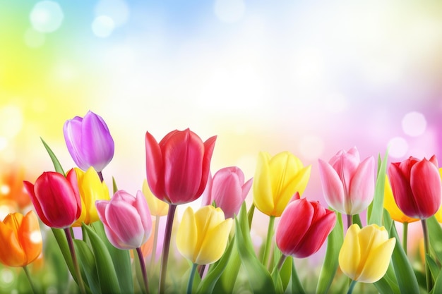 Colorful tulips spring background generative ai