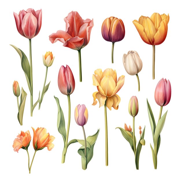 Colorful tulips on a white background Generative AI