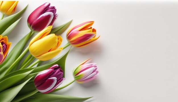 Colorful tulips on a white background