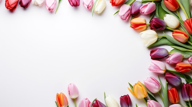 Colorful tulips on a white background