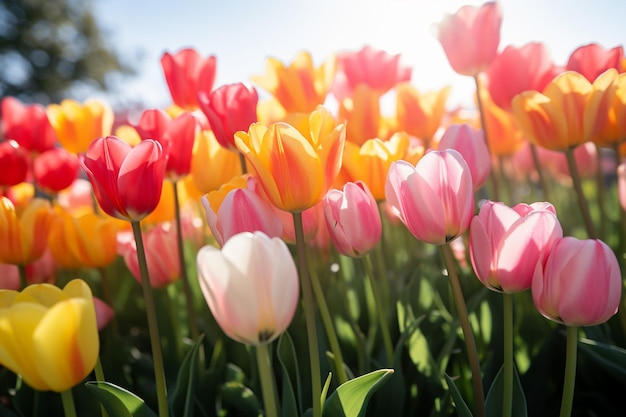 Photo colorful tulips with decent background