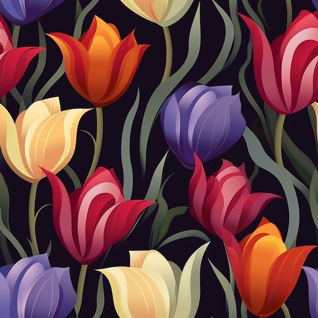 colorful tulips with the word spring on the top.