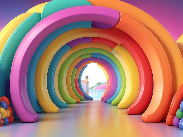 Фото Цветный тоннельный экран для презентации продукта 3d-рендеринг