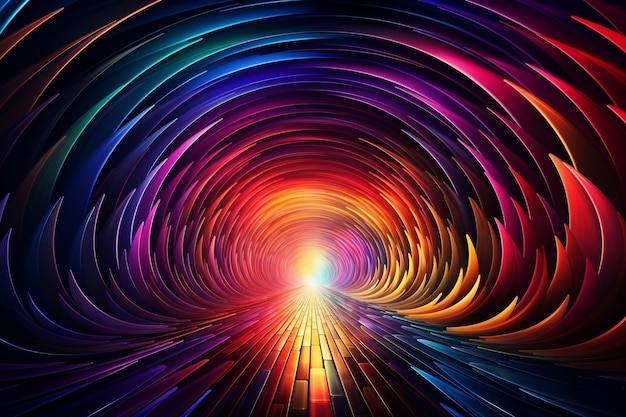 A colorful tunnel with a bright light at the end AI